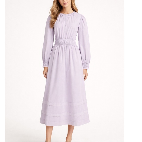 J Crew Long-sleeve Smocked-waist Midi Dress Tiered Lilac Large Cottagecore - Picture 8 of 8